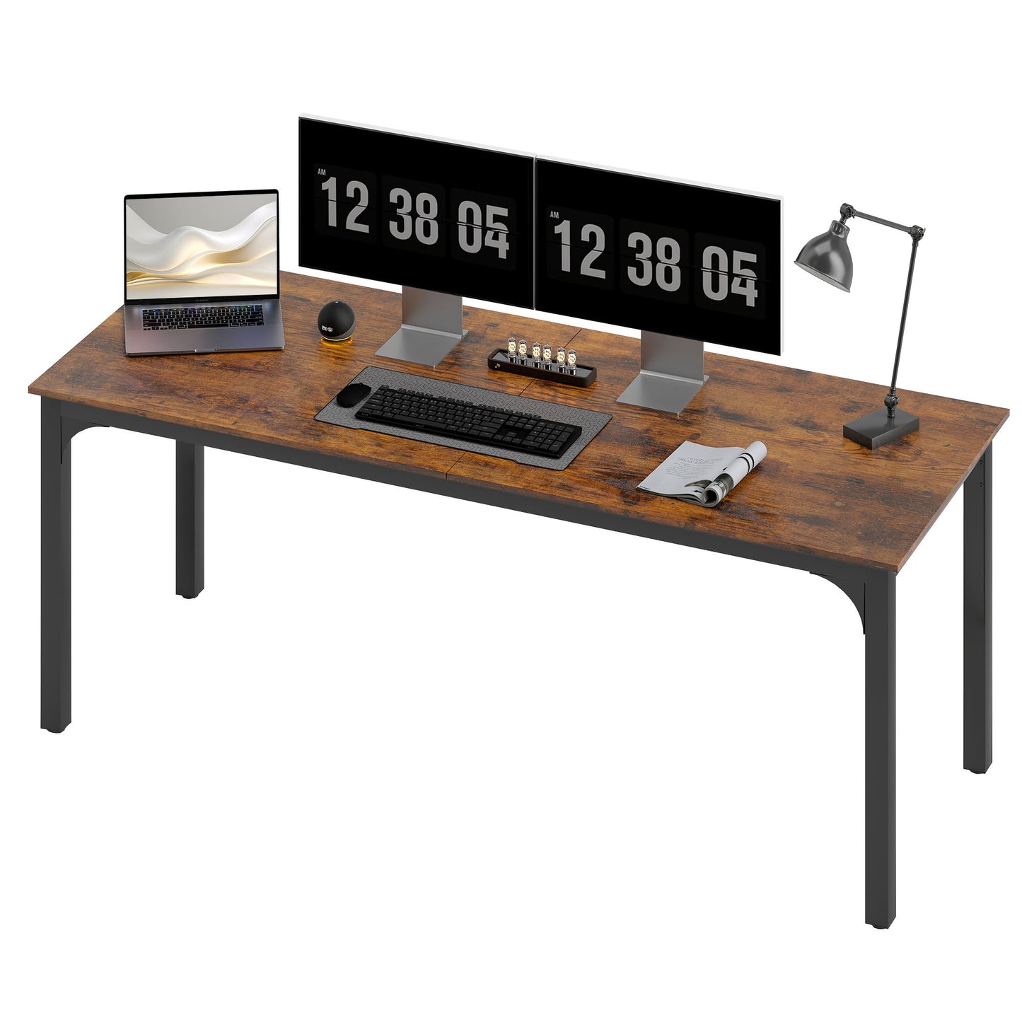 79" Computer Desk, Desktop Desk with Metal Legs, Rustic Brown