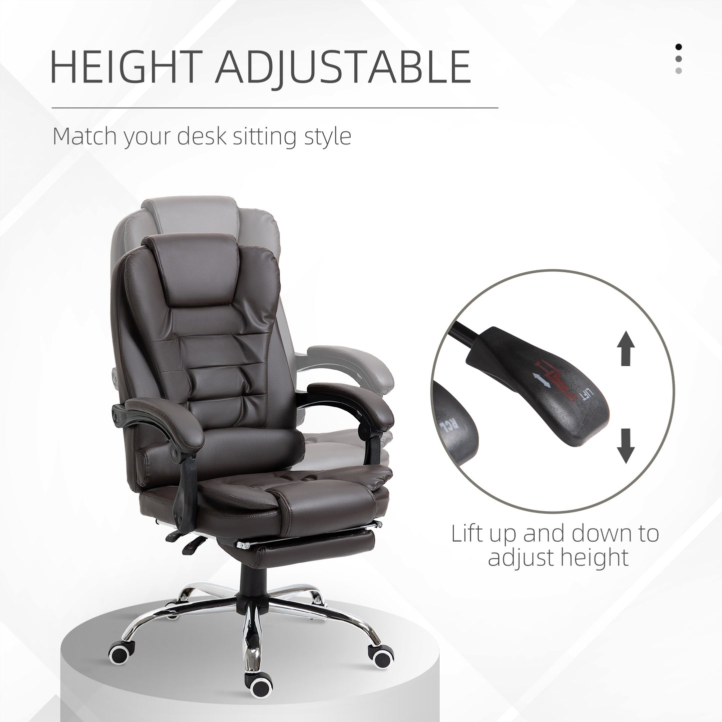 High Back Office Chair PU Leather Executive Office Chair with Retractable Footrest Padded Armrest Coffee