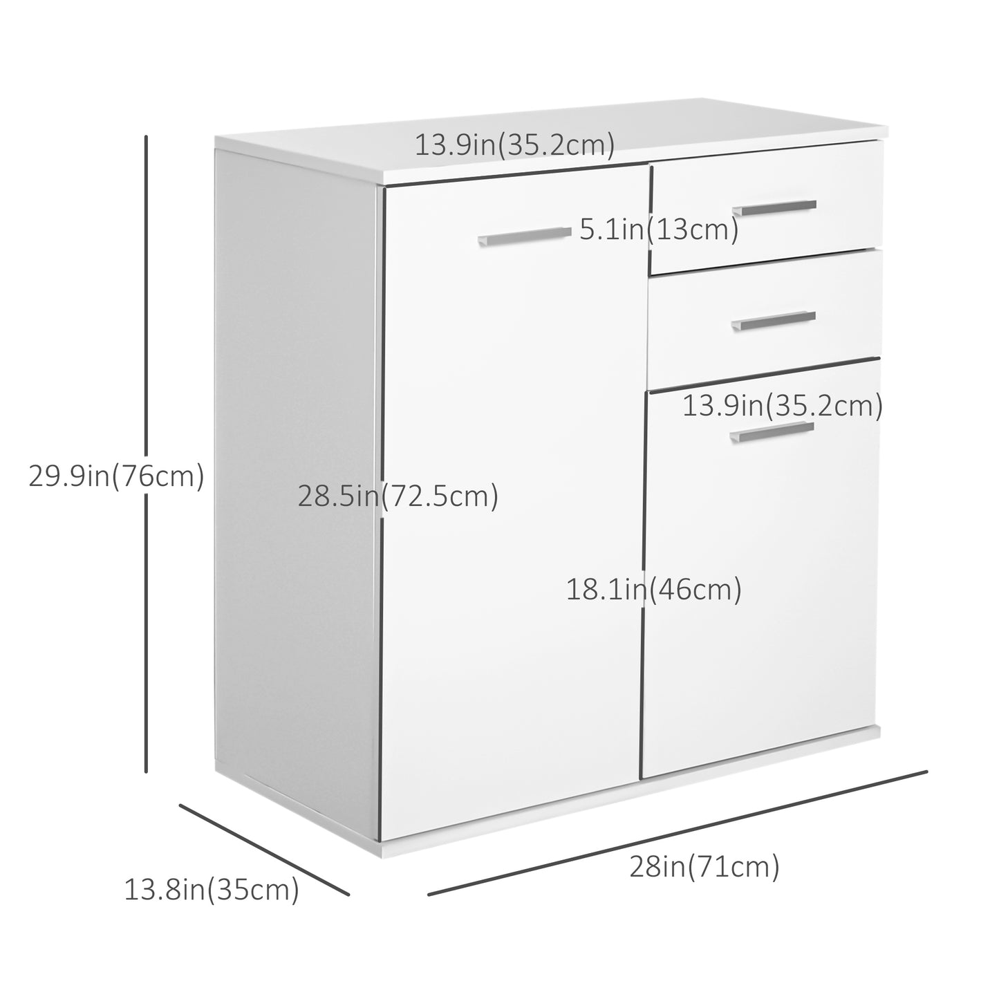 High Gloss Sideboard with 2 Drawers and 2 Doors, Buffet Cabinet with Adjustable Shelf, Coffee Bar Cabinet with Storage, White