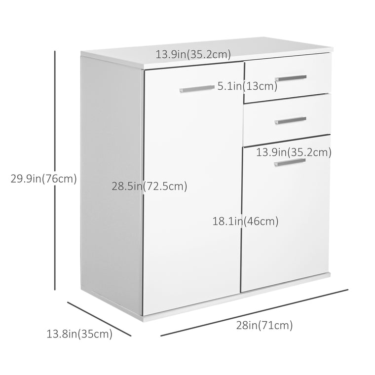 High Gloss Sideboard with 2 Drawers and 2 Doors - White