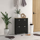 Small Shoe Cabinet with 2 Flip Drawers and Adjustable Shelves, 12 Pair Shoe Storage Organizer for Hallway, Black