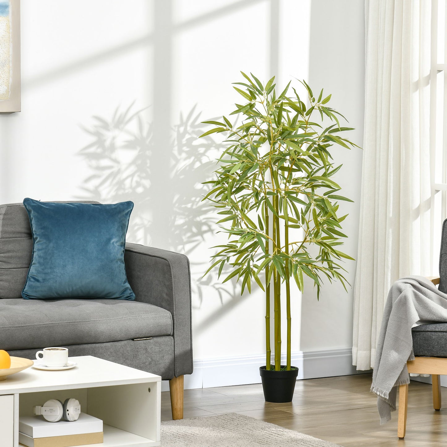 4FT Artificial Bamboo Tree Faux Decorative Plant in Nursery Pot for Indoor Décor