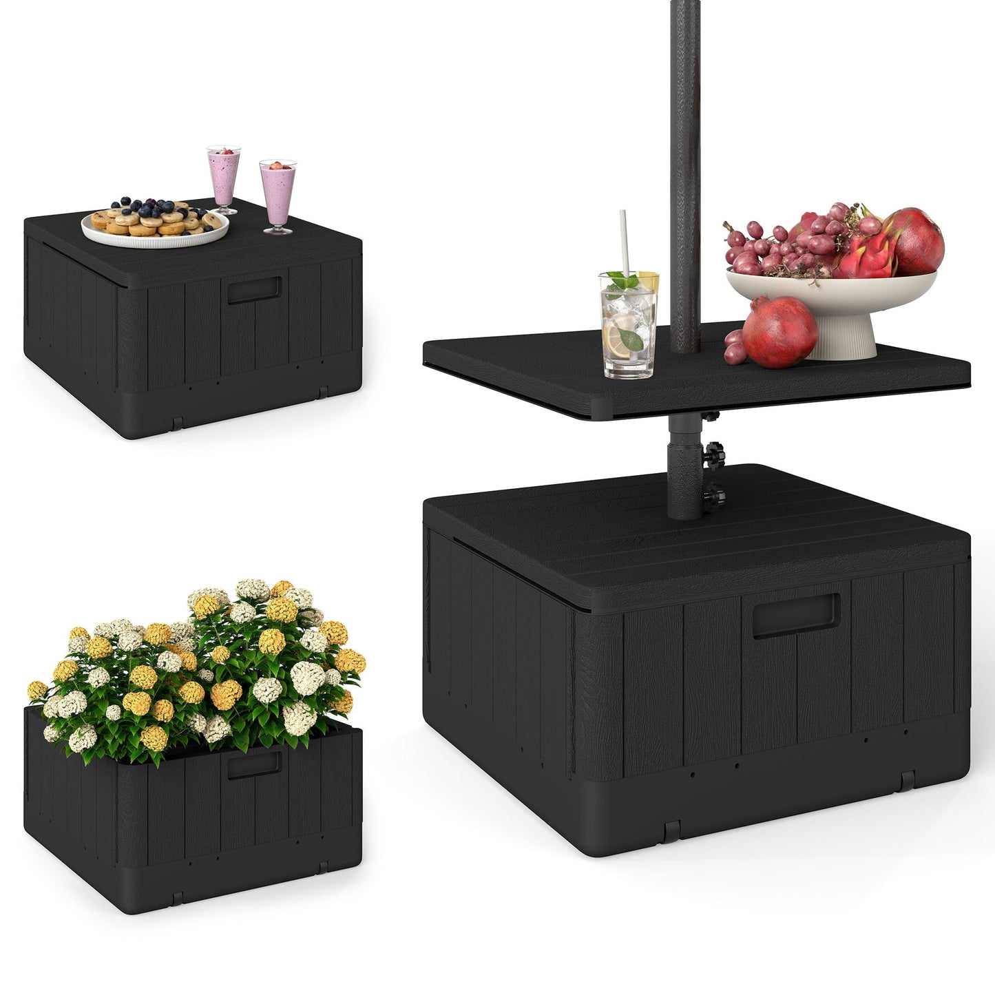 Patio Umbrella Weighted Base with Table Tray, Heavy Duty Umbrella Base with Wheels Handles, 176lbs with Stand Filling, Patio Umbrella Stand Base for Garden Poolside, Black