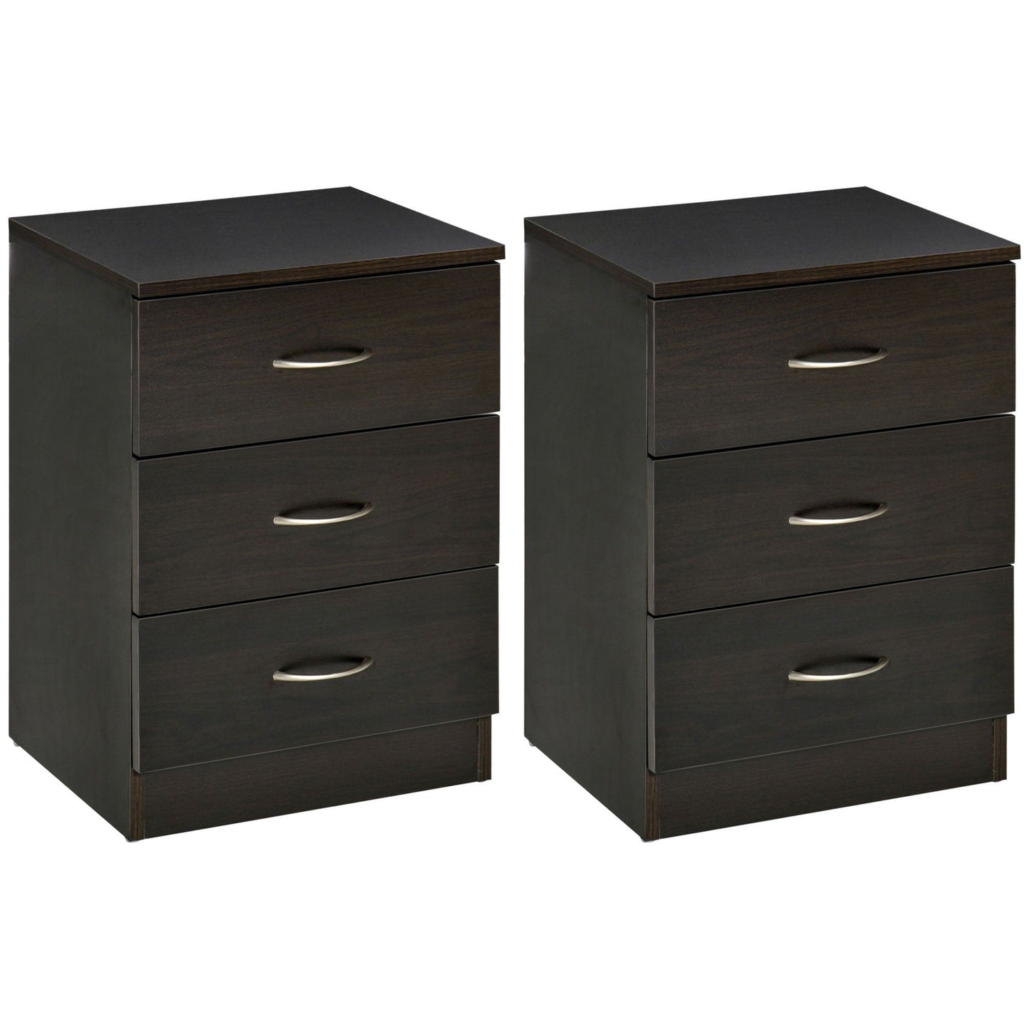 3-Drawer Nightstand Set of 2 - Dark Brown