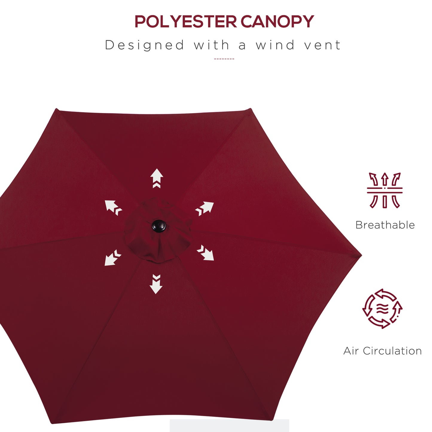 8.5FT Patio Umbrella, Round Garden Parasol with 6 Ribs, Market Sunshade Tilt Canopy w/ Crank Handle for Outdoor, Wine Red