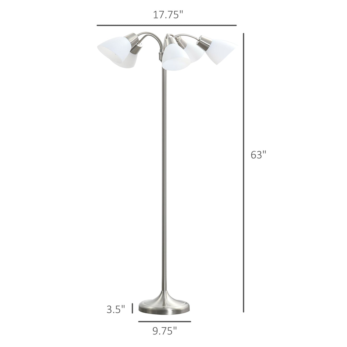 Arc Tree Floor Lamp with 5 Adjustable Rotating Lights, Modern Standing Gooseneck Reading Light for Living Room Bedroom Office, Satin Nickel