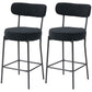 Set of 2 Corduroy Bar Stools with Backrest - Black