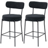 Set of 2 Corduroy Bar Stools with Backrest - Black