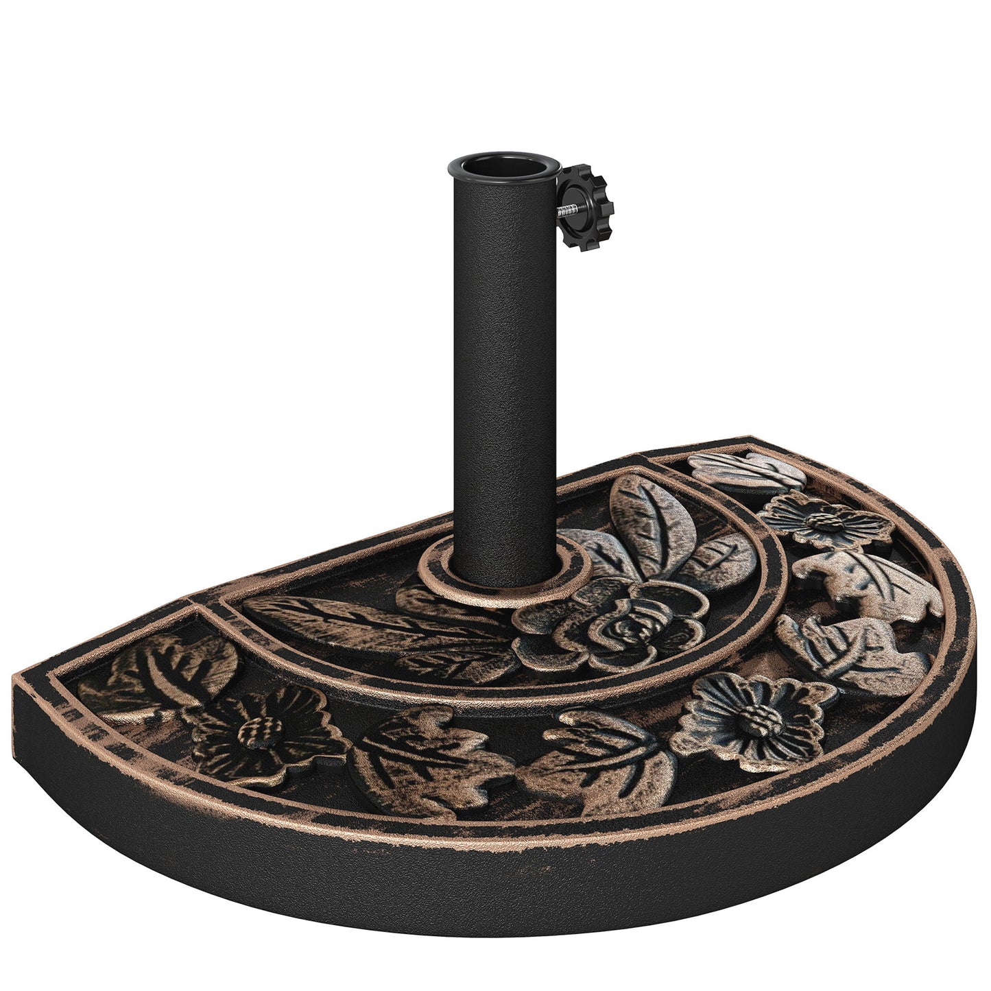 20 lbs Resin Half Round Patio Umbrella Base 20" Outdoor Decorative Parasol Stand Holder For Φ1.5", Φ1.9" Pole, Bronze