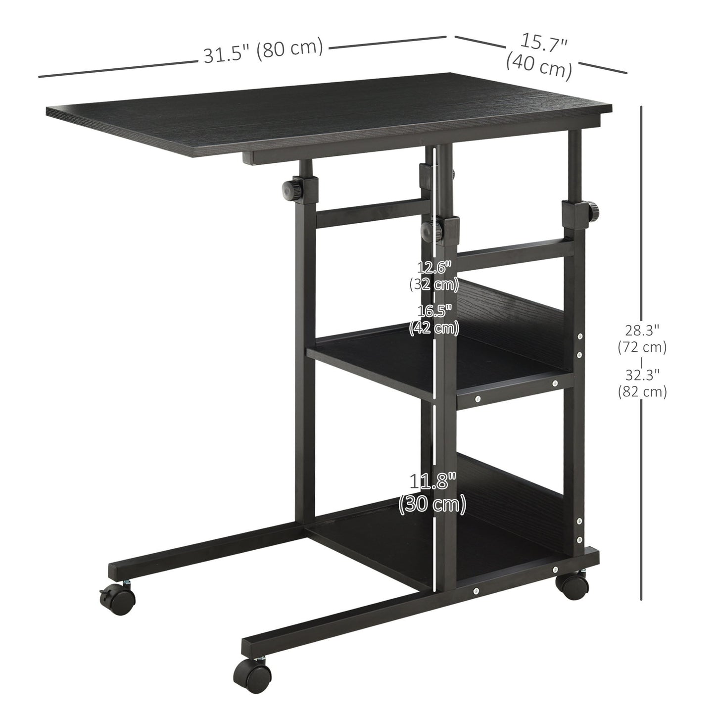 Mobile Standing Desk, Adjustable Height 31.5 inch Stand Up Desk with Wheels for Home Office, Black