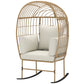 Oversized Rocking Chair, Indoor Outdoor Egg Chair w/ Thickened Cushions, Wicker Patio Lounger for Porch, Balcony, Beige