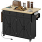 Rolling Kitchen Island Cart with Charging Station - Black