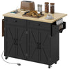 Rolling Kitchen Island Cart with Charging Station - Black