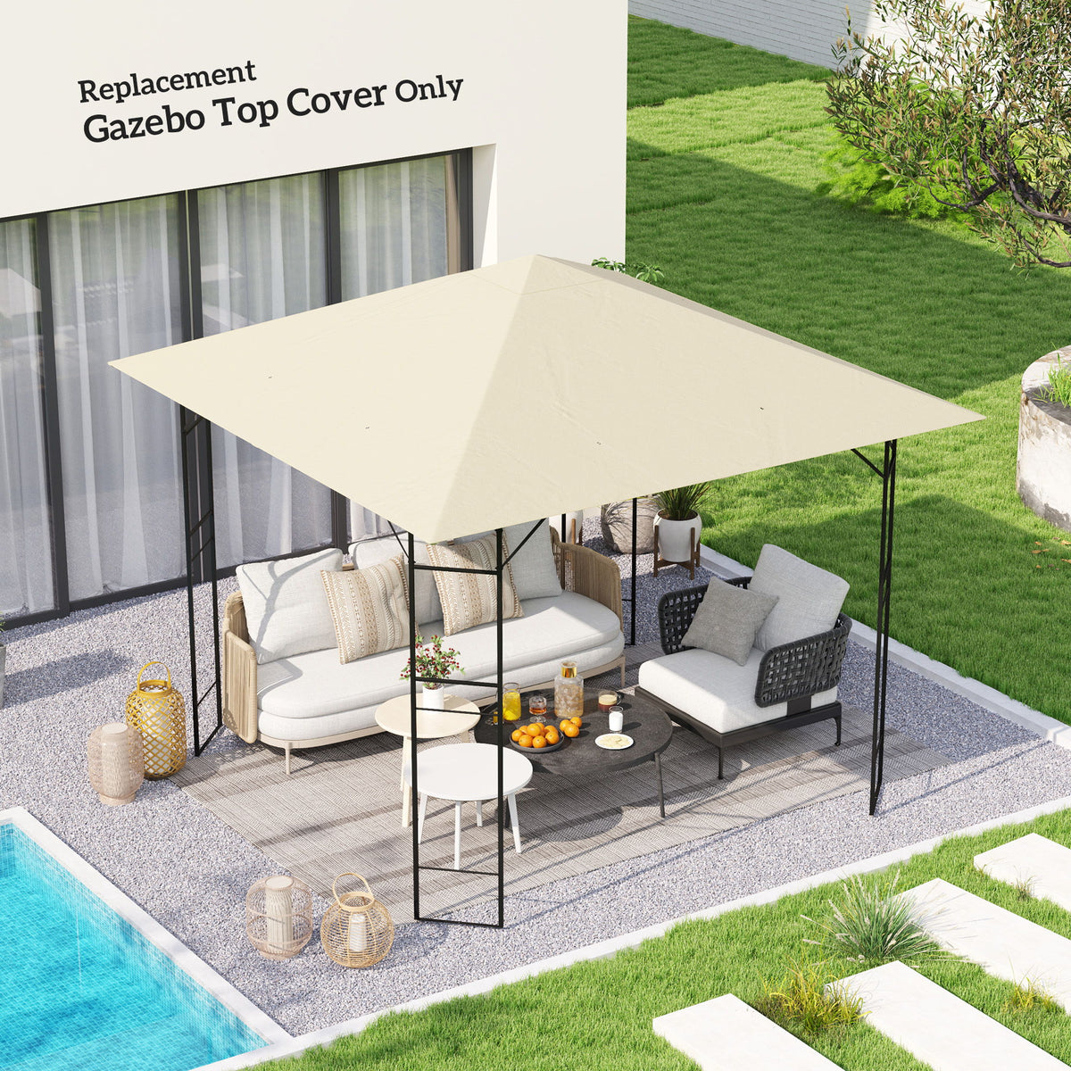 10' x 10' Gazebo Canopy Replacement Cover, Garden Gazebo Roof Replacement, UPF30+, TOP COVER ONLY, Cream White