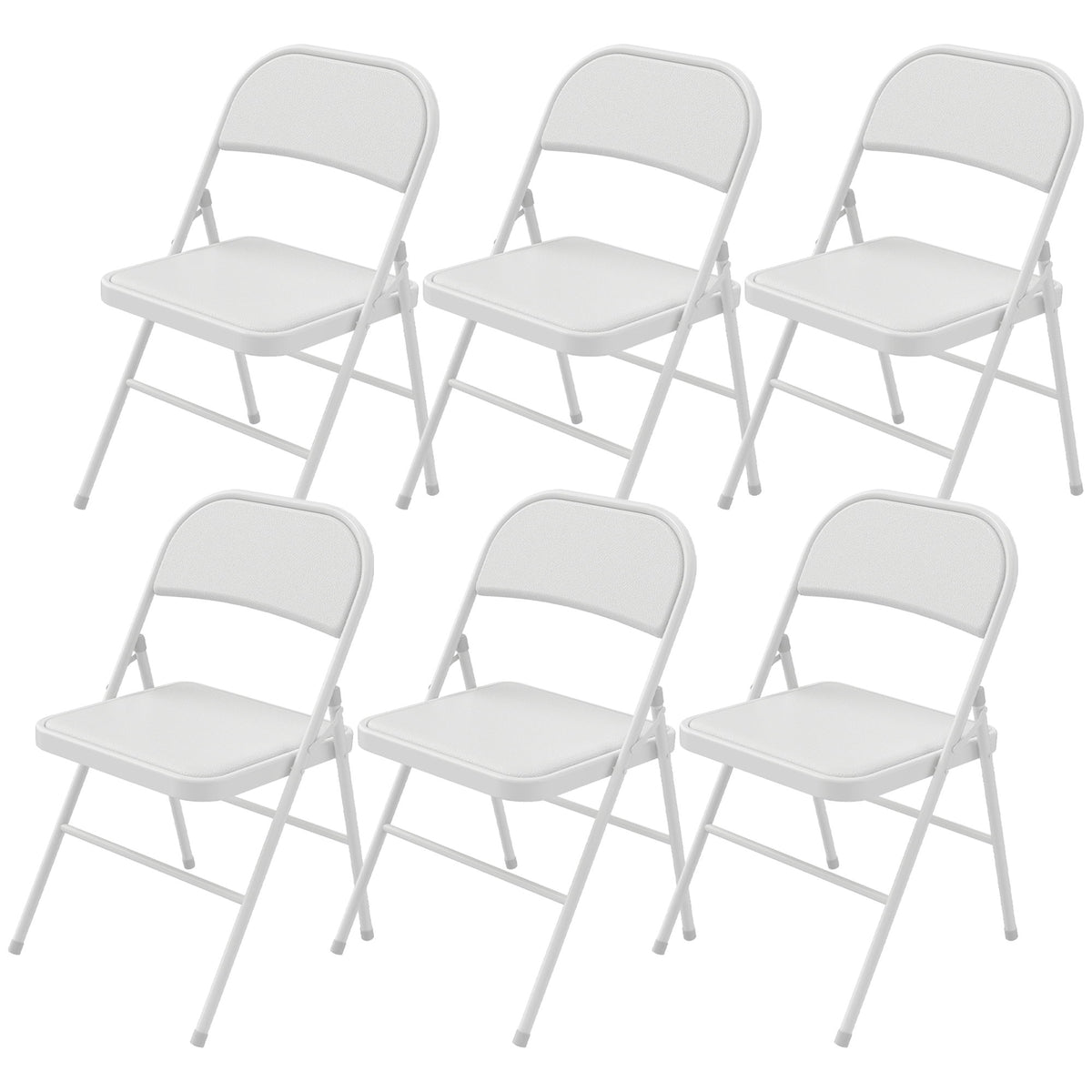 Set of 6 Metal Foldable Chairs, PU Leather Padded Folding Chairs with Cushion Seat and Open Back for Indoor, White