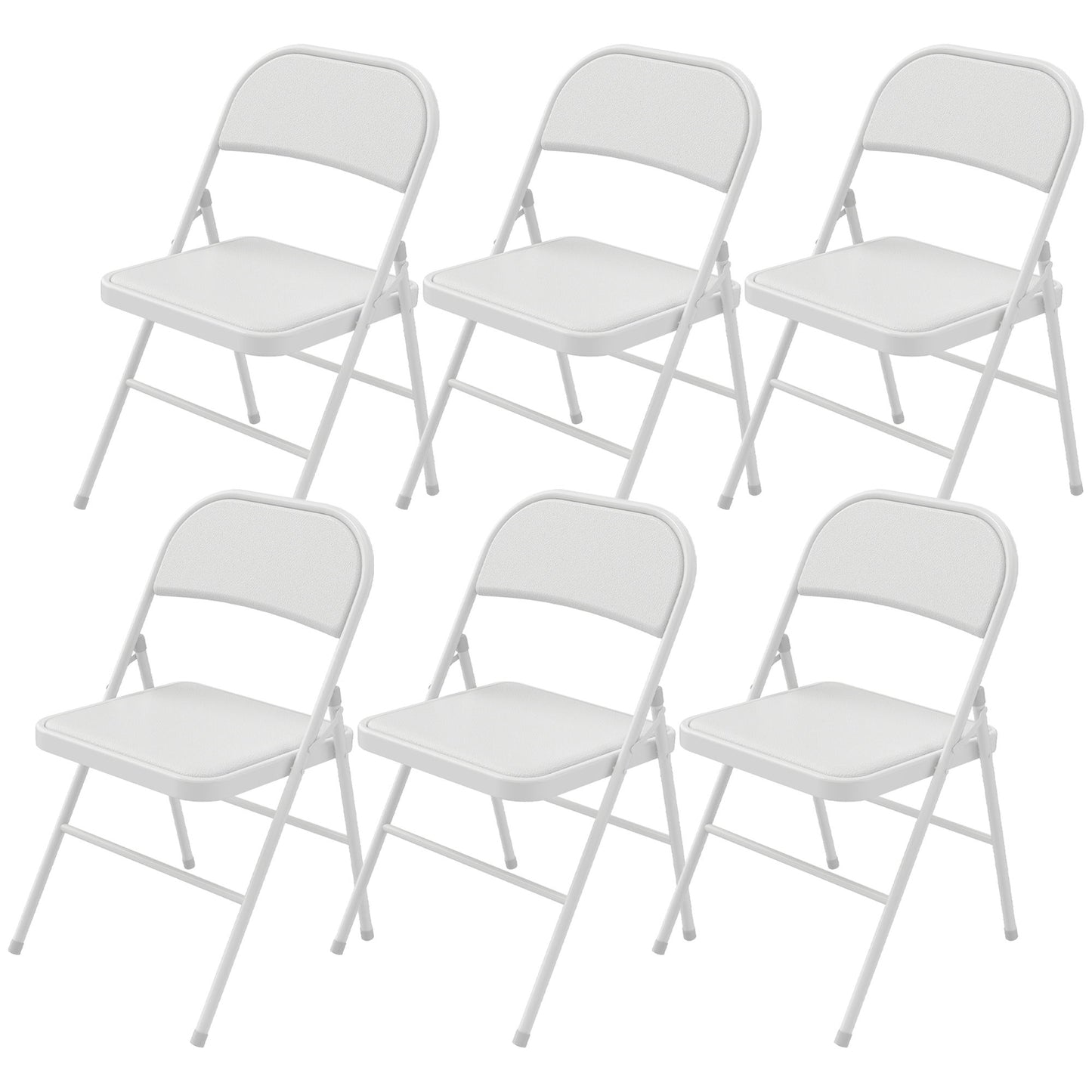 Set of 6 Metal Foldable Chairs, PU Leather Padded Folding Chairs with Cushion Seat and Open Back for Indoor, White