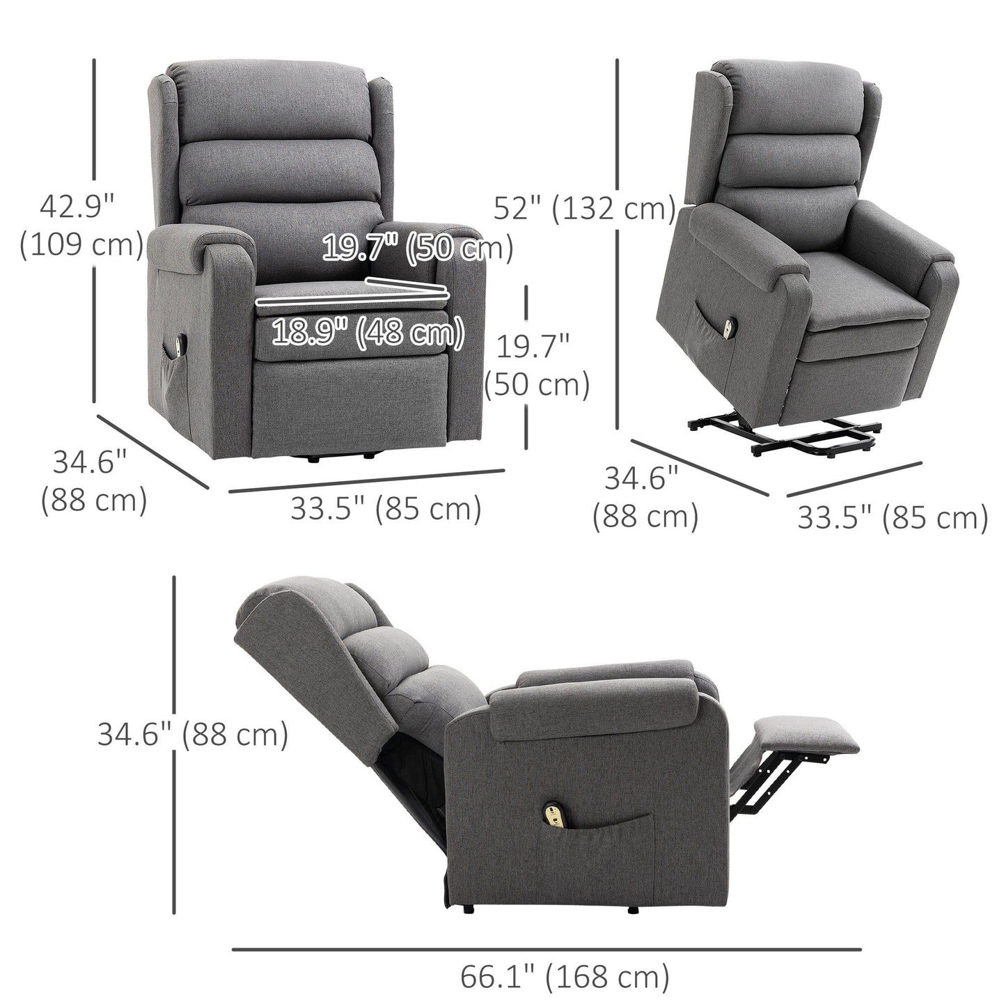 Power Lift Recliner Chair with Remote - Grey