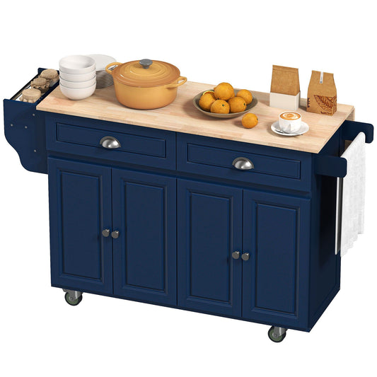 Rolling Kitchen Island with Drop Leaf - Navy Blue