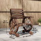 Wood Outdoor Patio Chair, Lounge Chair with Wagon Wheel Armrests, Slatted Wide Seat, Slanted Backrest, Carbonized