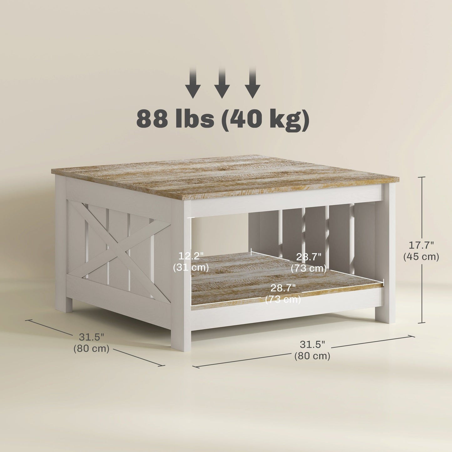 31.5" Square Farmhouse 2-Tier Coffee Table - Distressed Oak