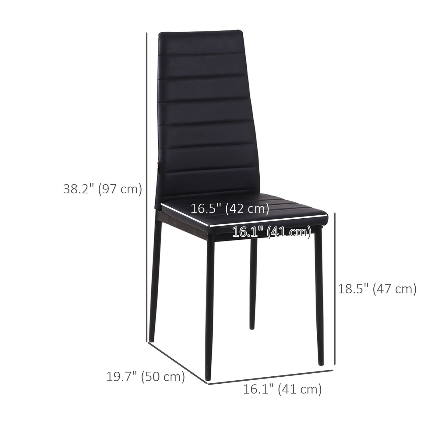 Set of 4 High-Back Upholstered Dining Chairs - Black