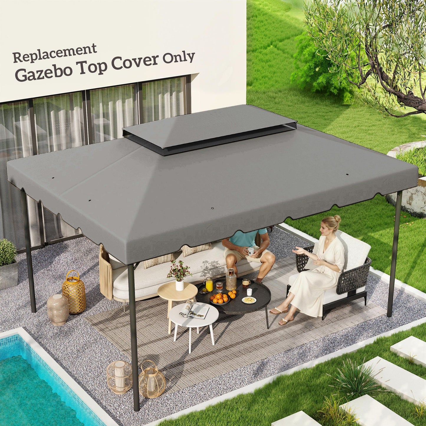13' x 10' Gazebo Replacement Canopy, Gazebo Top Cover with Double Vented Roof for Garden Patio(TOP ONLY), Grey