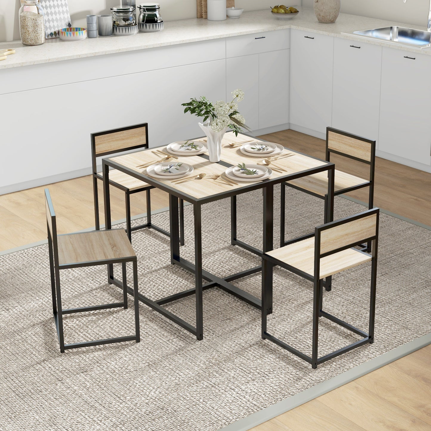 Dining Table Set, Industrial Dining Set for 2, Kitchen Table and Chairs for Small Space, Dining Room Table with Chairs