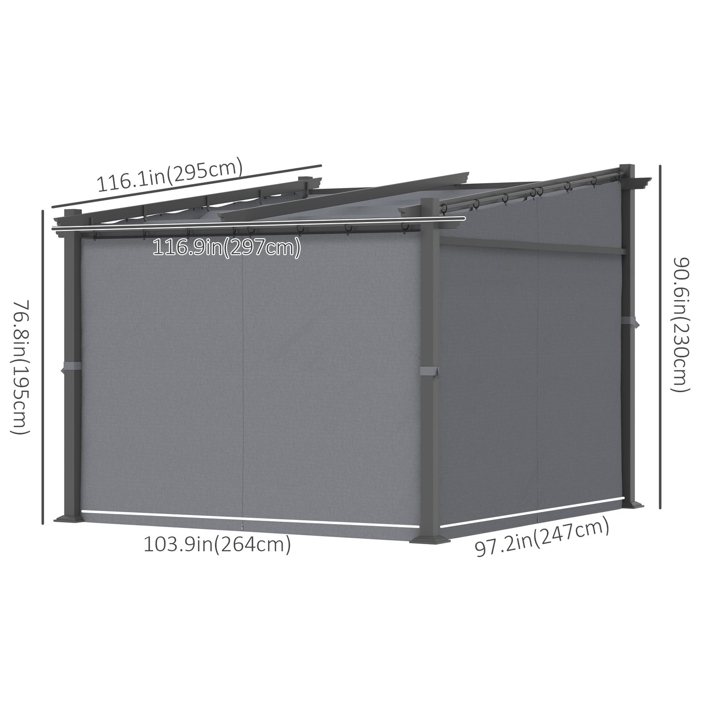 Metal Pergola with Sliding Roof Canopy, Retractable Pergola Canopy