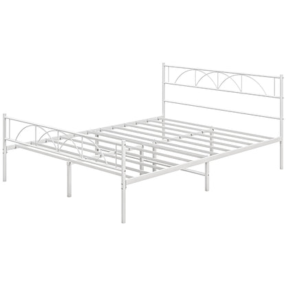Metal Queen Platform Bed with Headboard and Storage - White