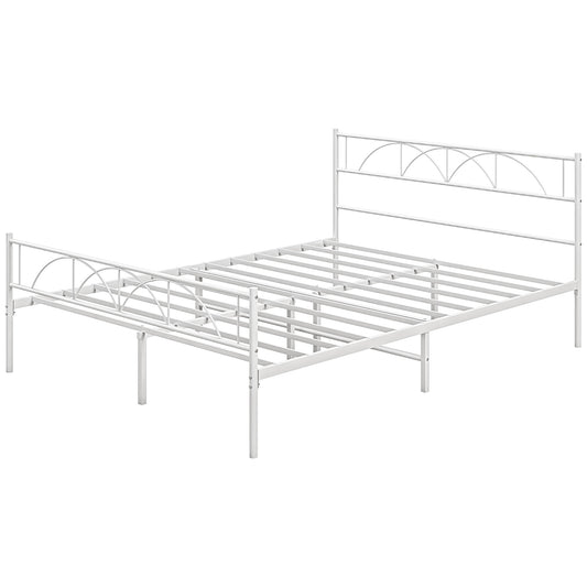 Metal Queen Platform Bed with Headboard and Storage - White