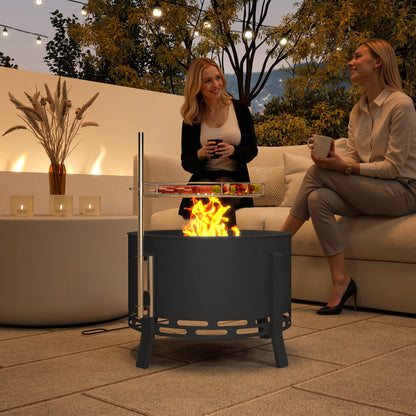 Black Round Fire Pit with Grill Grate & Ash Catcher