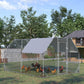 Chicken Run Outdoor, Galvanized Large Metal Chicken Coop Cage, Walk-in Enclosure Poultry Hen Run House Playpen Rabbit Hutch with Flat Roof, Cover