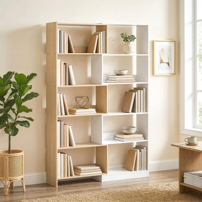 5-Tier L-Shaped Rotating Corner Bookcase - Fruitwood/White