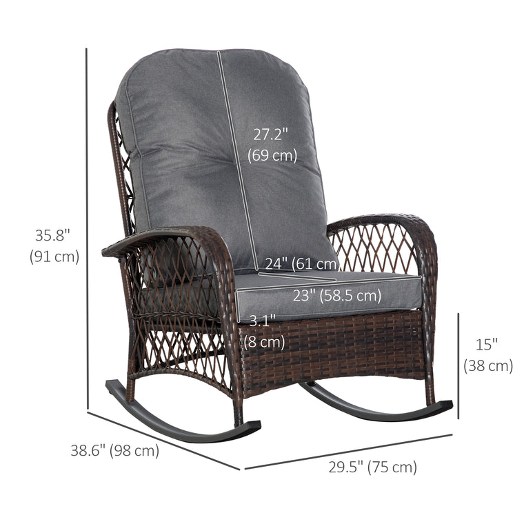 Grey Wicker Rocking Chair with Thick Cushions