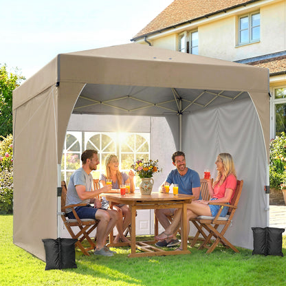 9.6' x 9.6' Khaki Pop-Up Canopy Tent with 3 Sidewalls