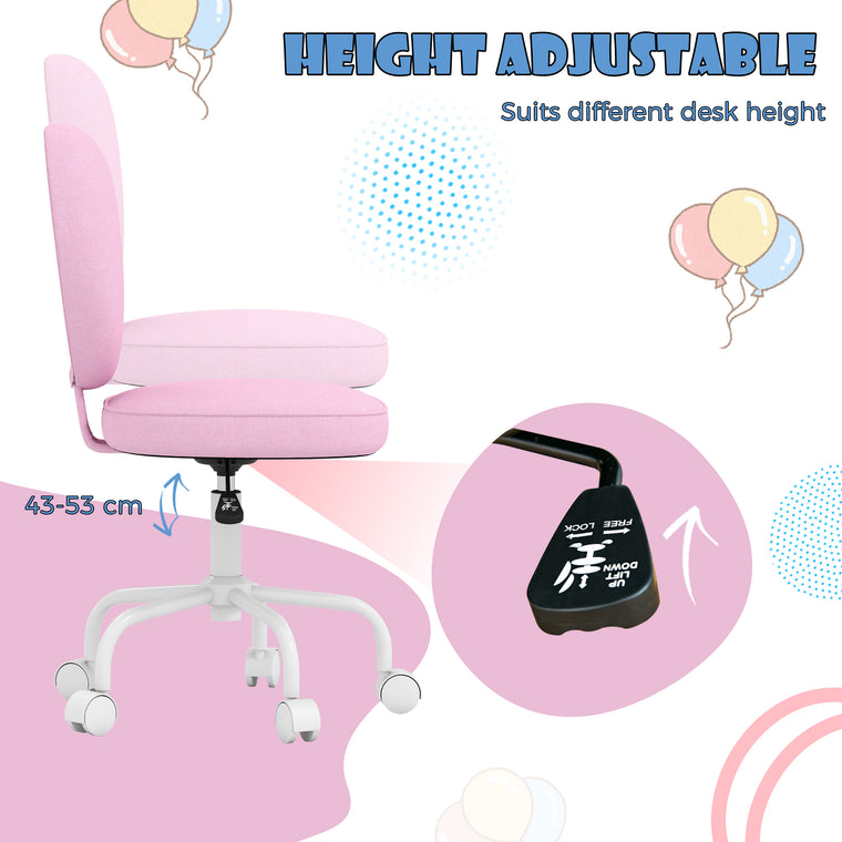 Heart-Shaped Back Office Chair, Adjustable Height - Pink