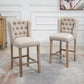 Counter Height Bar Stools Set of 2, Upholstered Bar Chairs with Nailhead Backrest and Footrest, Modern Barstools for Kitchen, Dining Room, Beige