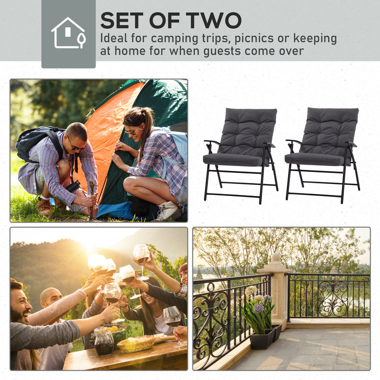 2-Piece Padded Folding Chair Set with Adjustable Backrest - Grey