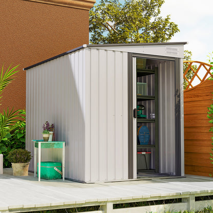 5' x 7' Metal Lean-To Shed with Sliding Doors and Foundation