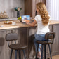 Bar Stools Set of 2, Upholstered Breakfast Bar Chairs with Footrest and Backrest for Kitchen Counter, Brown