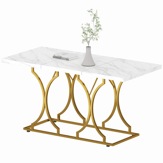 59" Marble-Pattern Dining Table Seats 6 - White