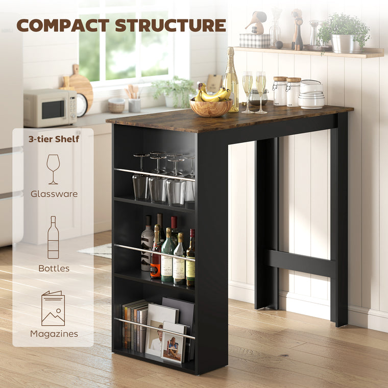 Counter Height Bar Table with 3 Storage Shelves