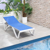 Outdoor Chaise Lounge Chair, Patio Aluminum Tanning Chair with 5-Level Adjustable Back, Portable Wheels, Breathable Mesh Fabric, for Pool, Deck, Garden, Blue