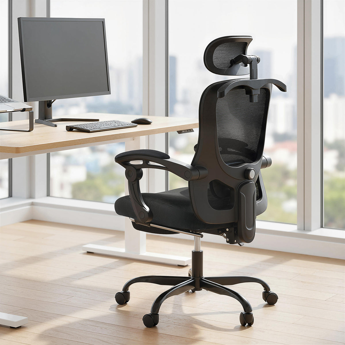 Office Chair, Ergonomic Mesh Computer Desk Chair with Adjustable Headrest, Lumbar Support, Black