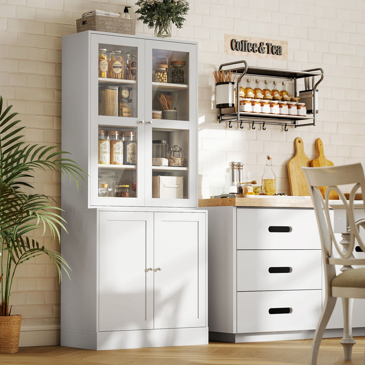 71" Bookcase Storage Cabinet with Doors, Modern Tall Bookshelf with 2 Adjustable Shelves, Display Unit for Study, Living Room, Home Office, White