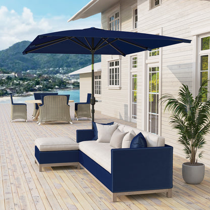 6.5' x 9.6' Navy Blue Aluminum Rectangle Patio Umbrella