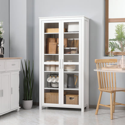 5-Tier Kitchen Pantry Cabinet with Glass Doors - White