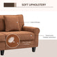 Modern 3 Seater Sofa, Corduroy Fabric 3 Seater Couch with Pine Wood Legs and Rolled Armrests for Living Room, Brown