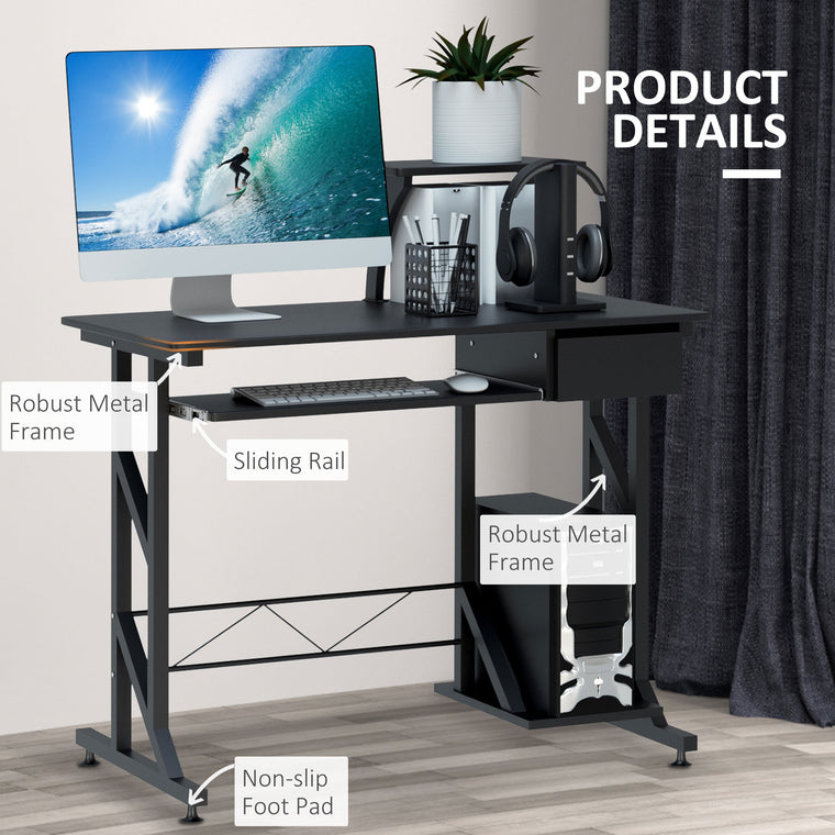 Computer Desk with Keyboard Tray and Drawer - Black