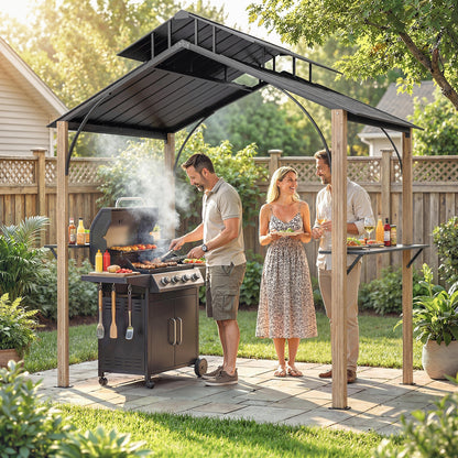 8' x 6' Hardtop Grill Gazebo with Metal Double Roof